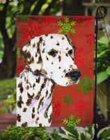 Dalmatian Red and Green Snowflakes Holiday Christmas Flag Garden Size