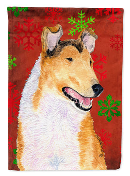 Collie Smooth Red Green Snowflakes Christmas Flag Garden Size