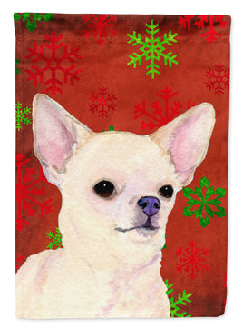 Chihuahua Red and Green Snowflakes Holiday Christmas Flag Canvas House Size