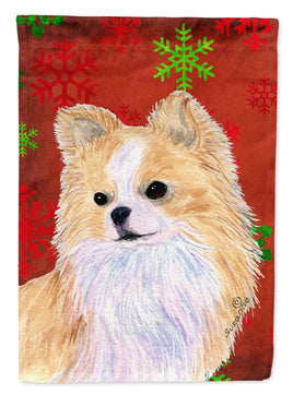 Chihuahua Red and Green Snowflakes Holiday Christmas Flag Canvas House Size