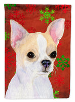 Chihuahua Red and Green Snowflakes Holiday Christmas Flag Canvas House Size