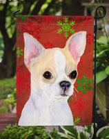 Chihuahua Red and Green Snowflakes Holiday Christmas Flag Garden Size