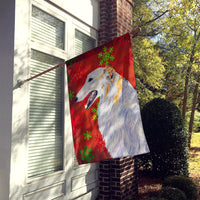 Borzoi Red and Green Snowflakes Holiday Christmas Flag Canvas House Size