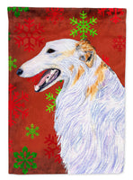 Borzoi Red and Green Snowflakes Holiday Christmas Flag Canvas House Size