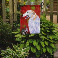 Borzoi Red and Green Snowflakes Holiday Christmas Flag Garden Size