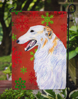 Borzoi Red and Green Snowflakes Holiday Christmas Flag Garden Size