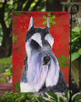 Schnauzer Red and Green Snowflakes Holiday Christmas Flag Garden Size