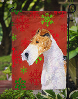 Fox Terrier Red and Green Snowflakes Holiday Christmas Flag Garden Size