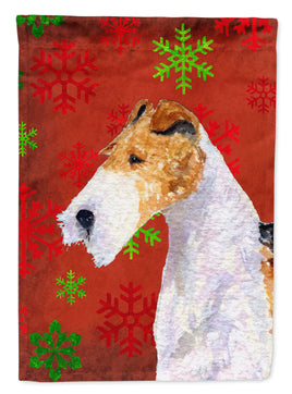 Fox Terrier Red and Green Snowflakes Holiday Christmas Flag Garden Size