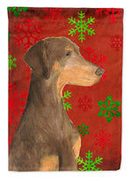 Doberman Red and Green Snowflakes Holiday Christmas Flag Canvas House Size