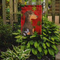 Doberman Red and Green Snowflakes Holiday Christmas Flag Garden Size