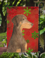 Doberman Red and Green Snowflakes Holiday Christmas Flag Garden Size