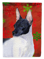 Rat Terrier Red and Green Snowflakes Holiday Christmas Flag Canvas House Size