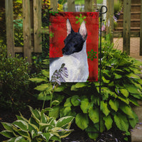 Rat Terrier Red and Green Snowflakes Holiday Christmas Flag Garden Size