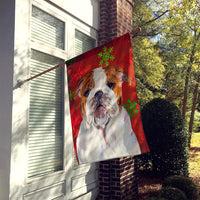 Bulldog English Red Green Snowflakes Holiday Christmas Flag Canvas House Size