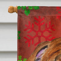 Bulldog English Red Green Snowflakes Holiday Christmas Flag Canvas House Size