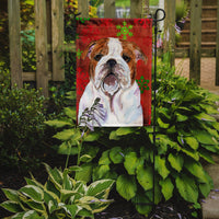 Bulldog English Red and Green Snowflakes Holiday Christmas Flag Garden Size