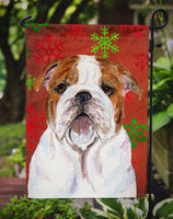 Bulldog English Red and Green Snowflakes Holiday Christmas Flag Garden Size