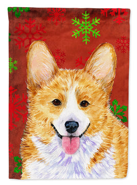 Corgi Red and Green Snowflakes Holiday Christmas Flag Canvas House Size