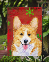 Corgi Red and Green Snowflakes Holiday Christmas Flag Garden Size