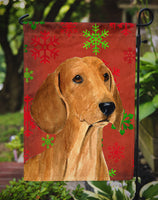 Dachshund Red and Green Snowflakes Holiday Christmas Flag Garden Size