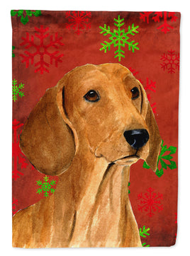 Dachshund Red and Green Snowflakes Holiday Christmas Flag Garden Size