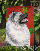 Keeshond Red and Green Snowflakes Holiday Christmas Flag Garden Size