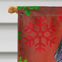 Briard Red and Green Snowflakes Holiday Christmas Flag Canvas House Size