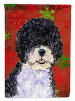 Portuguese Water Dog Red Snowflakes Holiday Christmas Flag Canvas House Size