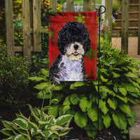 Portuguese Water Dog Red Green Snowflake Christmas Flag Garden Size