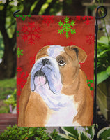 Bulldog English Red and Green Snowflakes Holiday Christmas Flag Garden Size