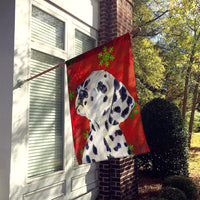 Dalmatian Red and Green Snowflakes Holiday Christmas Flag Canvas House Size