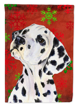 Dalmatian Red and Green Snowflakes Holiday Christmas Flag Canvas House Size