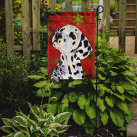 Dalmatian Red and Green Snowflakes Holiday Christmas Flag Garden Size