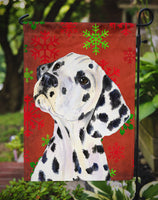 Dalmatian Red and Green Snowflakes Holiday Christmas Flag Garden Size