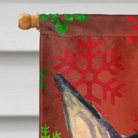 Doberman Red and Green Snowflakes Holiday Christmas Flag Canvas House Size