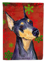 Doberman Red and Green Snowflakes Holiday Christmas Flag Canvas House Size