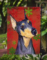 Doberman Red and Green Snowflakes Holiday Christmas Flag Garden Size