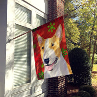 Bull Terrier Red and Green Snowflakes Holiday Christmas Flag Canvas House Size