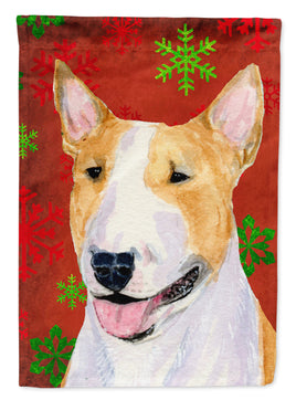 Bull Terrier Red and Green Snowflakes Holiday Christmas Flag Canvas House Size