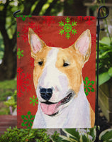 Bull Terrier Red and Green Snowflakes Holiday Christmas Flag Garden Size