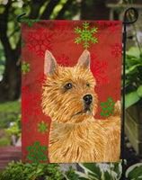 Norwich Terrier Red and Green Snowflakes Holiday Christmas Flag Garden Size