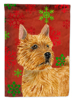 Norwich Terrier Red and Green Snowflakes Holiday Christmas Flag Garden Size