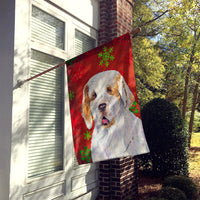 Clumber Spaniel Red Green Snowflakes Holiday Christmas Flag Canvas House Size