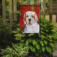 Clumber Spaniel Red and Green Snowflakes Holiday Christmas Flag Garden Size