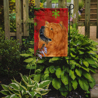 Chow Chow Red and Green Snowflakes Holiday Christmas Flag Garden Size