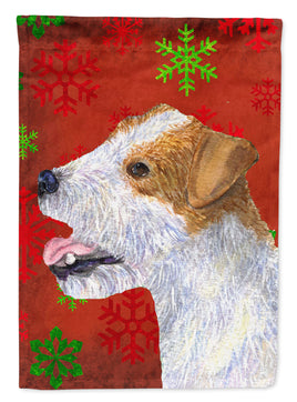 Jack Russell Terrier Red Green Snowflakes Holiday Christmas Flag Garden Size