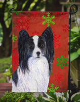 Papillon Red and Green Snowflakes Holiday Christmas Flag Garden Size