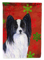 Papillon Red and Green Snowflakes Holiday Christmas Flag Garden Size