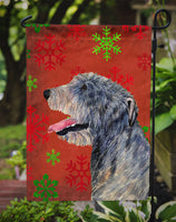 Irish Wolfhound Red and Green Snowflakes Holiday Christmas Flag Garden Size